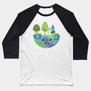 Cute Green and Clean Happy Earth Baseball T-Shirt